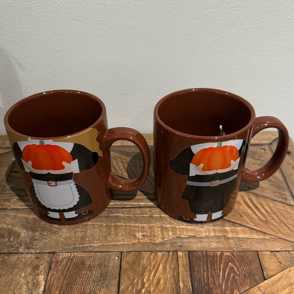 Thanksgiving Coffee Mugs Cups Mr  Mrs Pilgrim Set 2 Fall Pumpkin Founders 16 oz